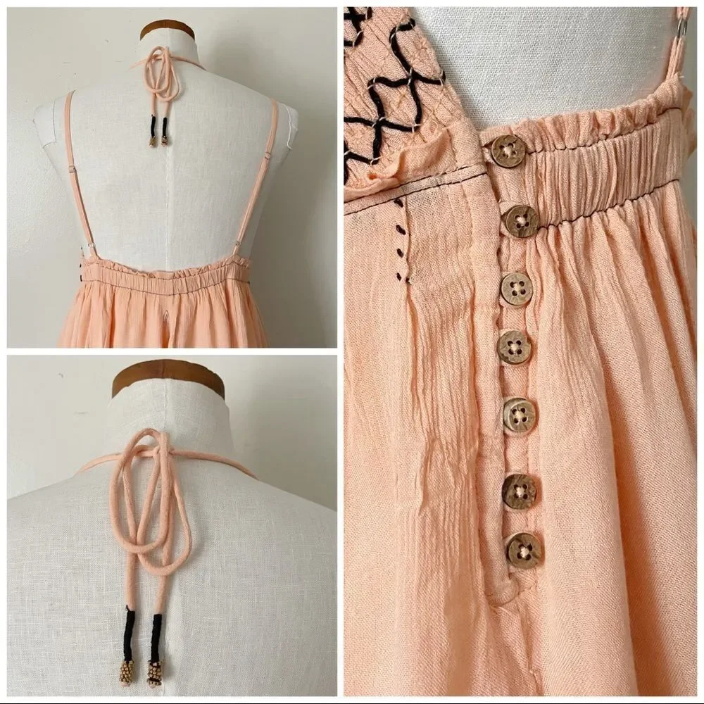 Free People Junebug Peach Maxi Dress Medium NWT